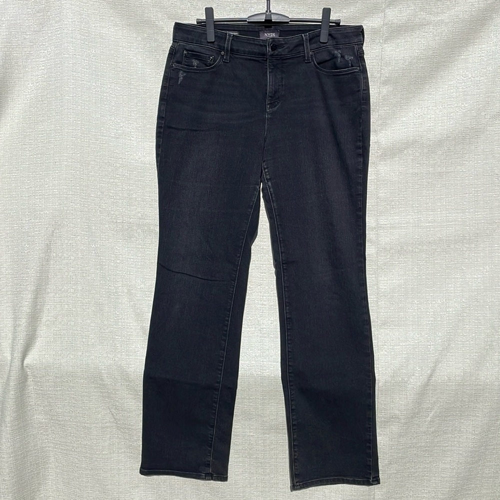 NYDJ Marilyn Straight Jeans Gray Black Size 12